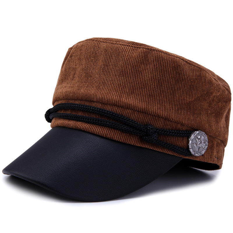 Spring, Summer, Autumn And Winter Navy Hat Women's British Retro Men PU Leather Seal Flat-top Hat