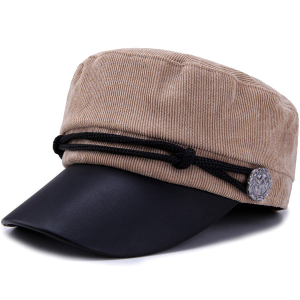 Spring, Summer, Autumn And Winter Navy Hat Women's British Retro Men PU Leather Seal Flat-top Hat