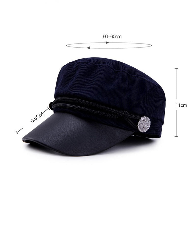 Spring, Summer, Autumn And Winter Navy Hat Women's British Retro Men PU Leather Seal Flat-top Hat